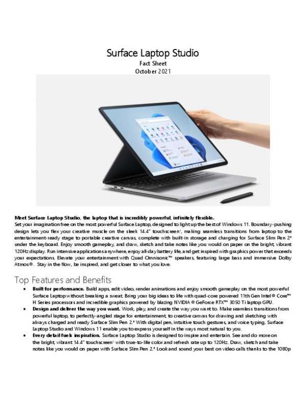 Surface Laptop Studio Fact Sheet thumb