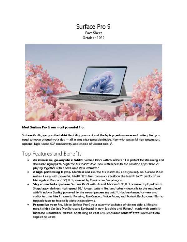 Surface Pro 9 Fact Sheet thumb